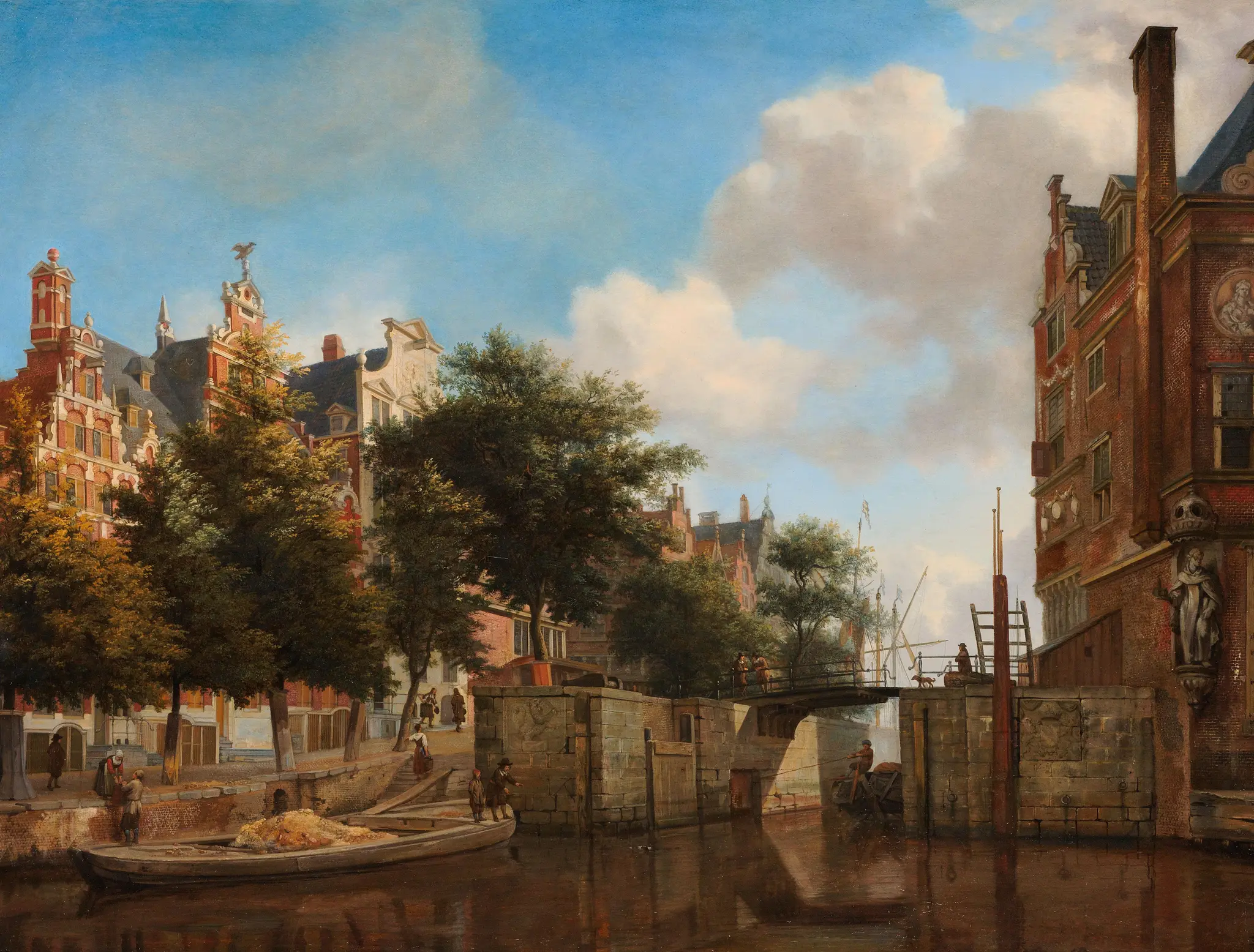 The Nieuwe Zijds Voorburgwal with the Oude Haarlemmersluis, Amsterdam (with Topographical Liberties) by Jan van der Heyden
