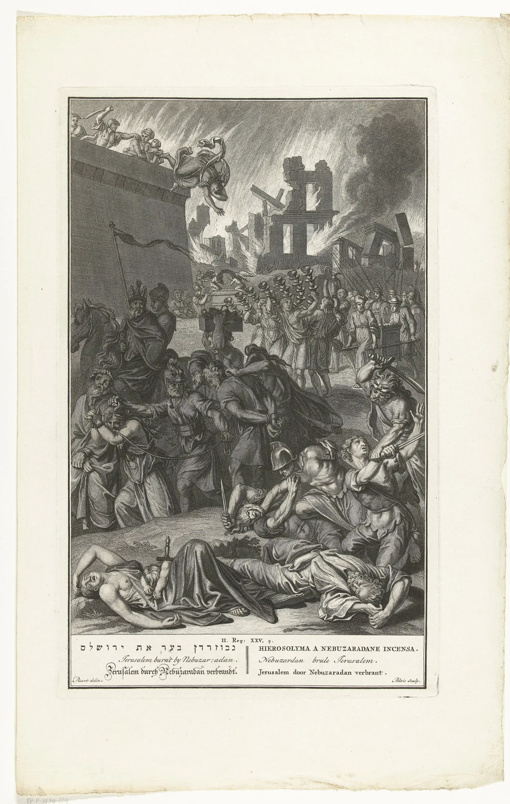 Nebuzaradan neemt het goud en zilver mee en steekt de tempel van Jerusalem in brand by Pieter de Hondt