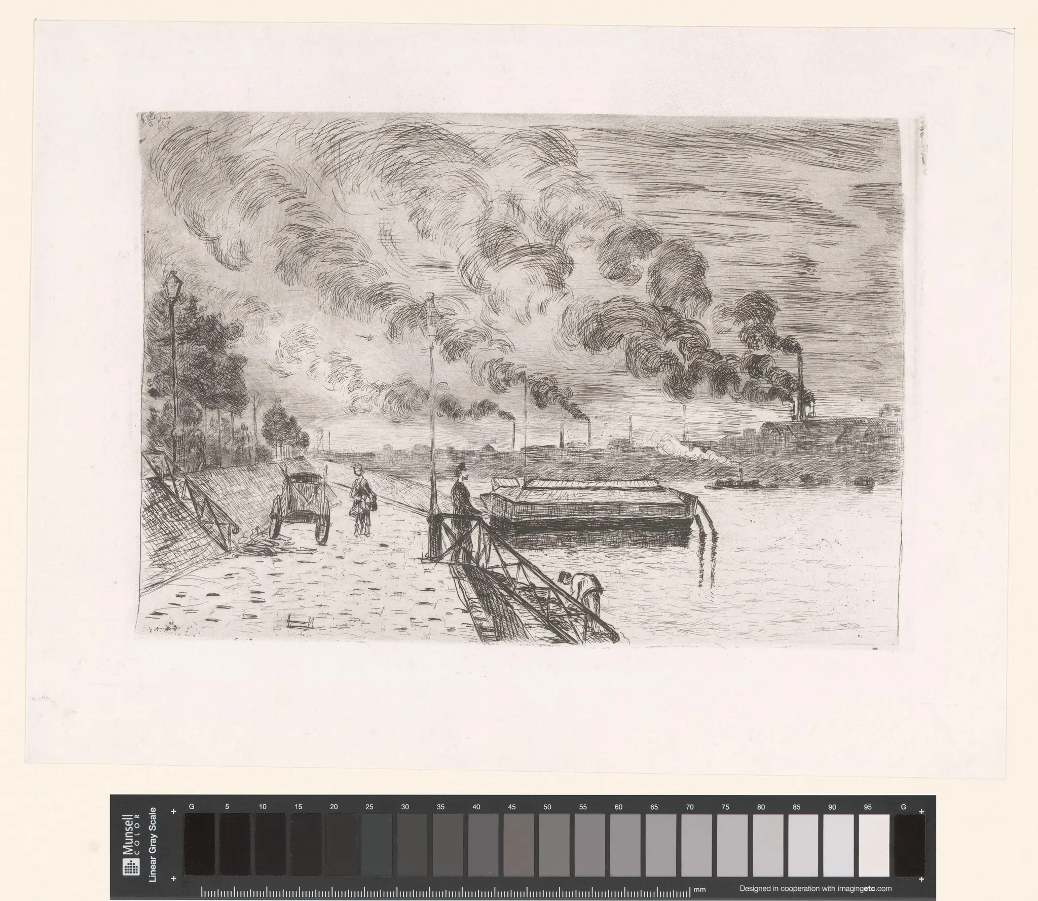 Gezicht op een kade met fabrieken op de achtergrond by Armand Guillaumin