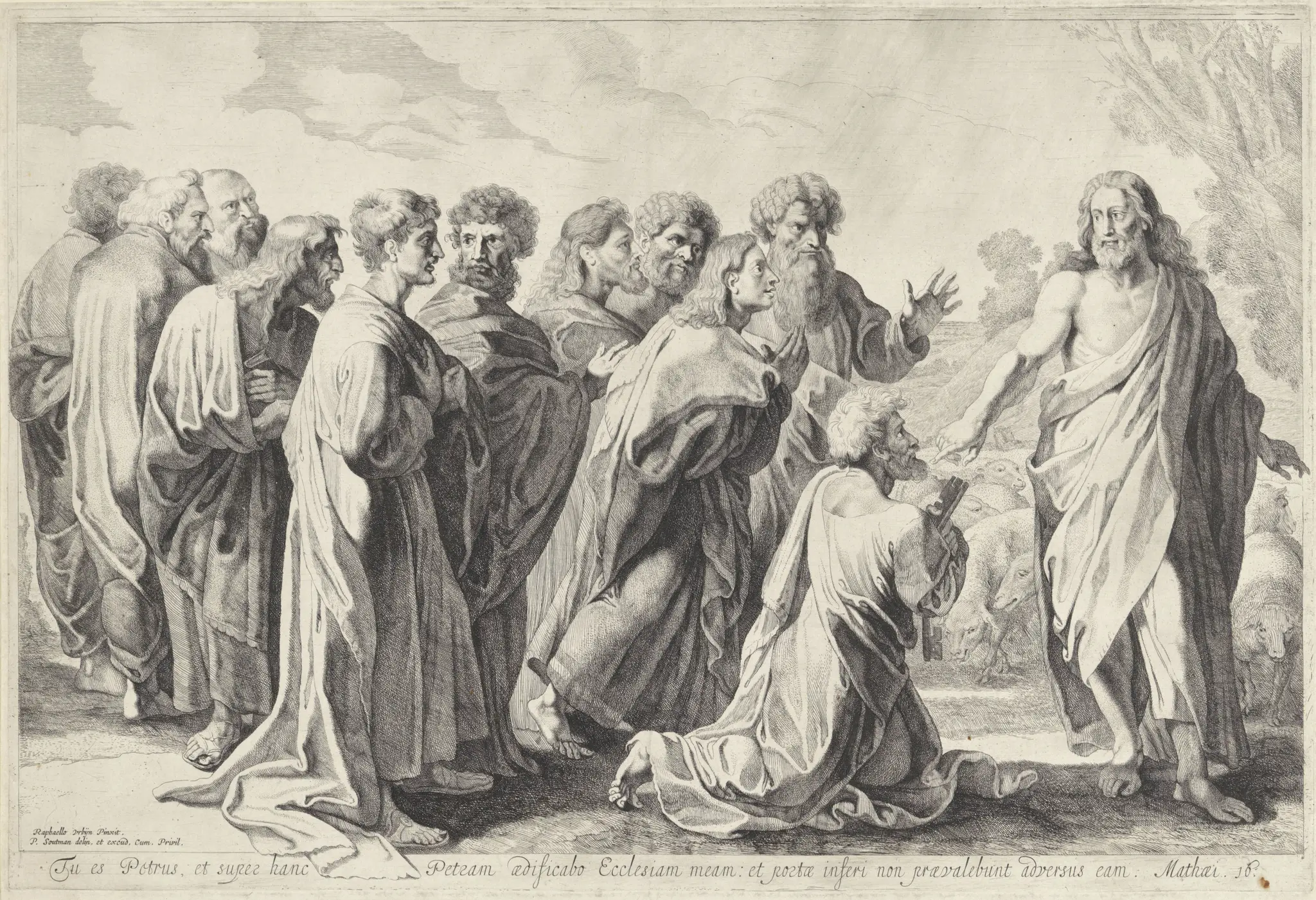 Christus geeft de sleutels van het koninkrijk van de hemel aan Petrus by Pieter Claesz. Soutman