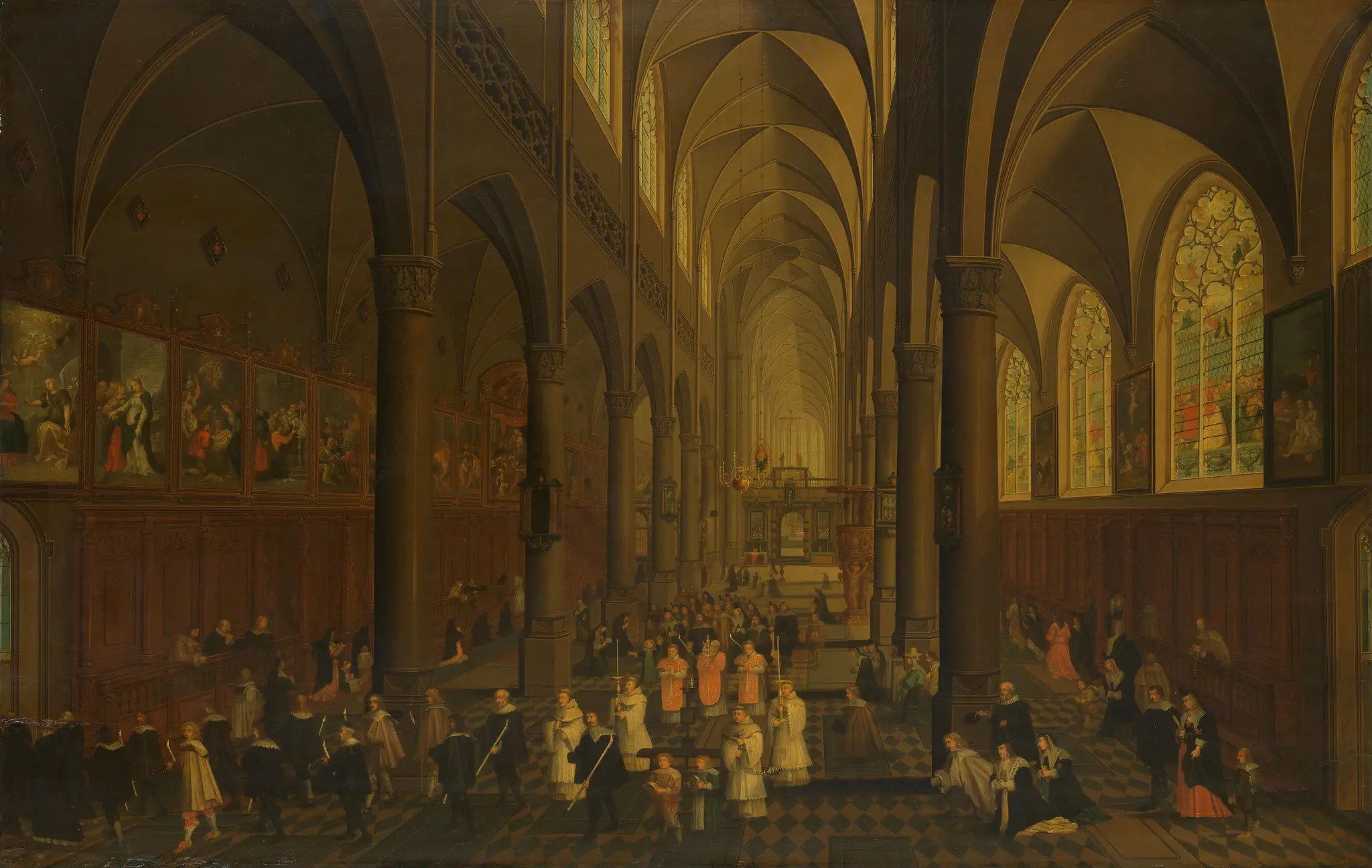 The Interior of the Dominican Church, Antwerp, Looking East, with the Procession of the Holy Sacrament by Peeter Neeffs (I)