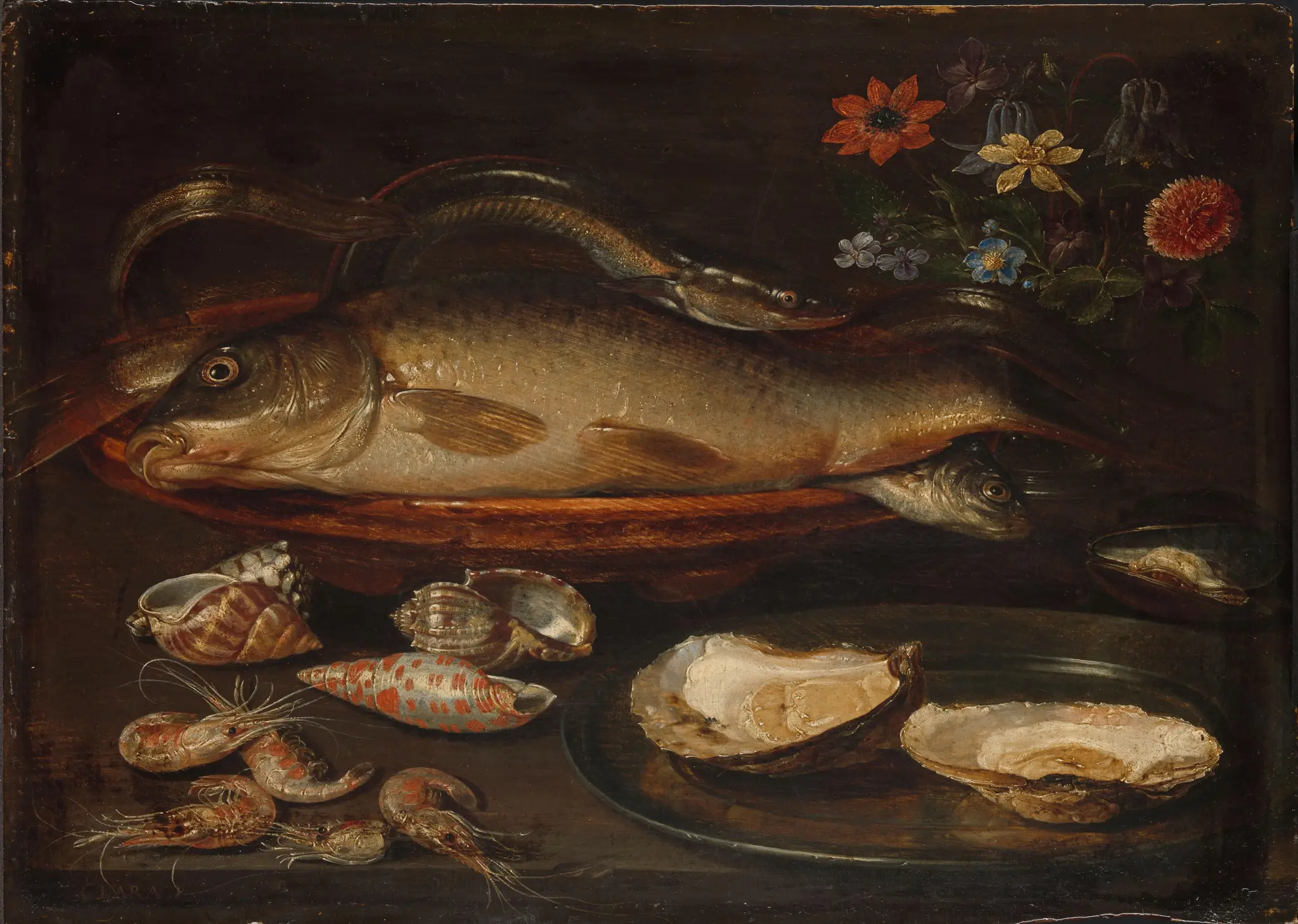 Still Life with Fish, Sea Food and Flowers by Unknown artist