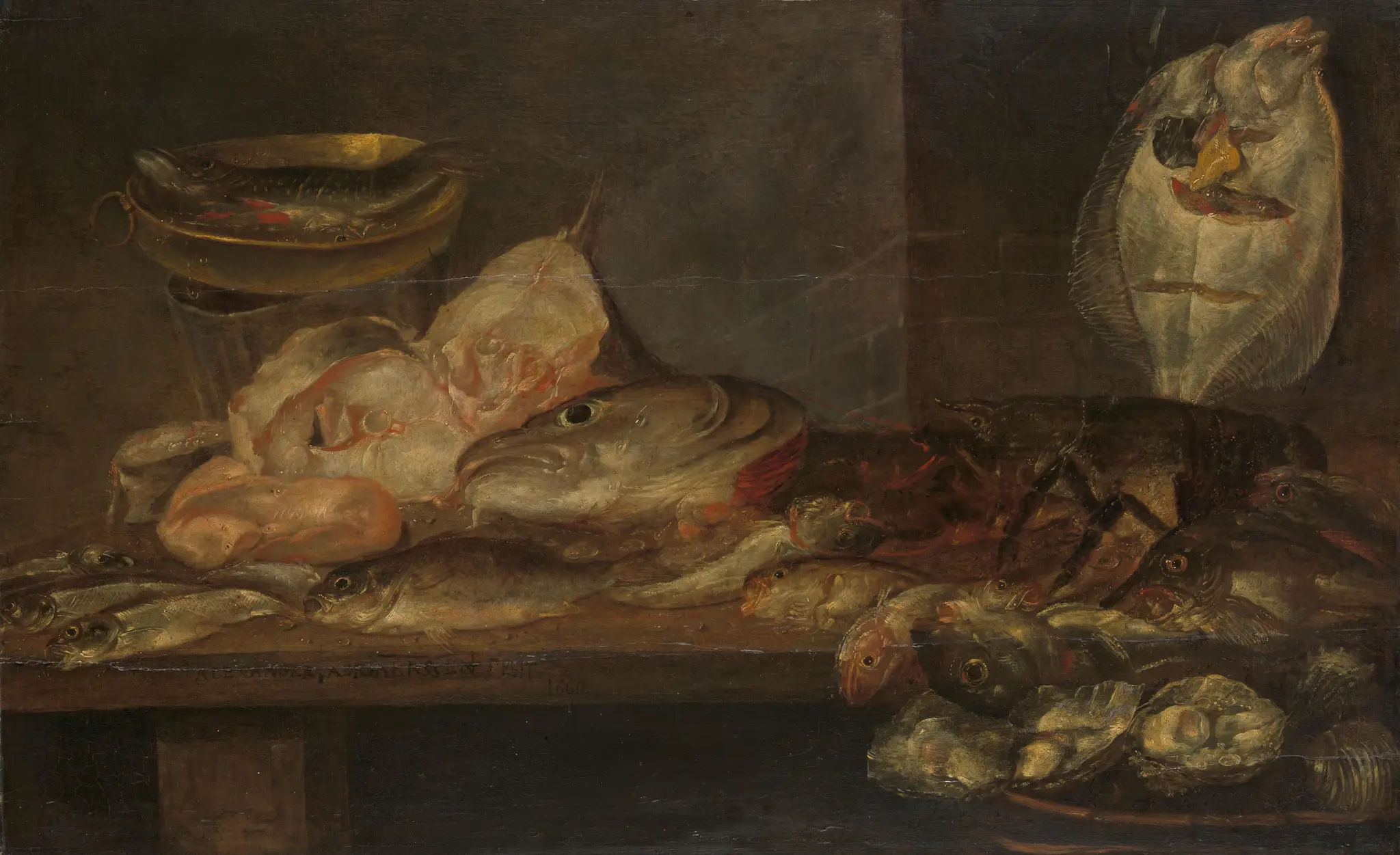Still Life with Fish and a Lobster and Oysters on a Table nearby by Alexander Adriaenssen