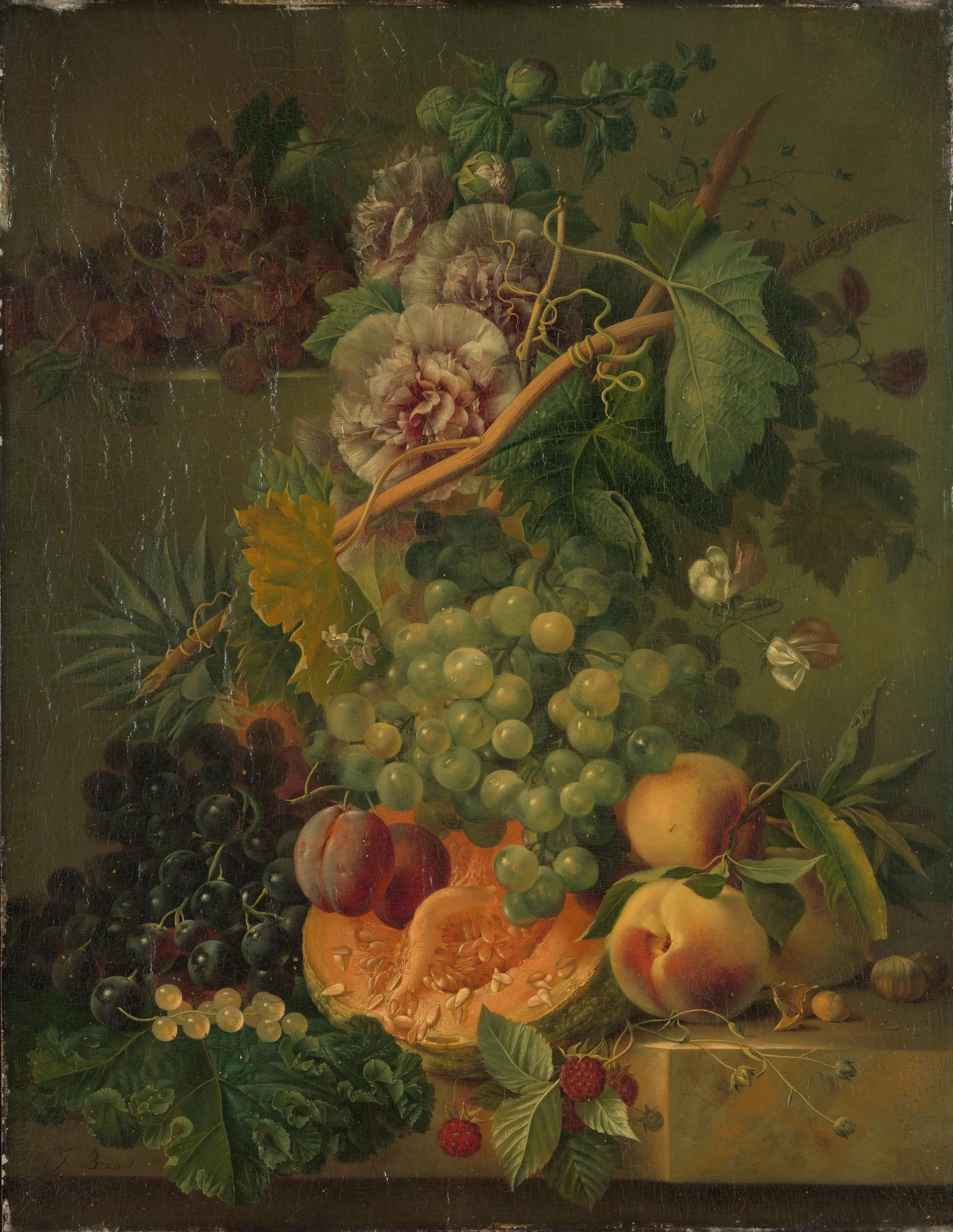 Still Life with Flowers and Fruits by Albertus Jonas Brandt