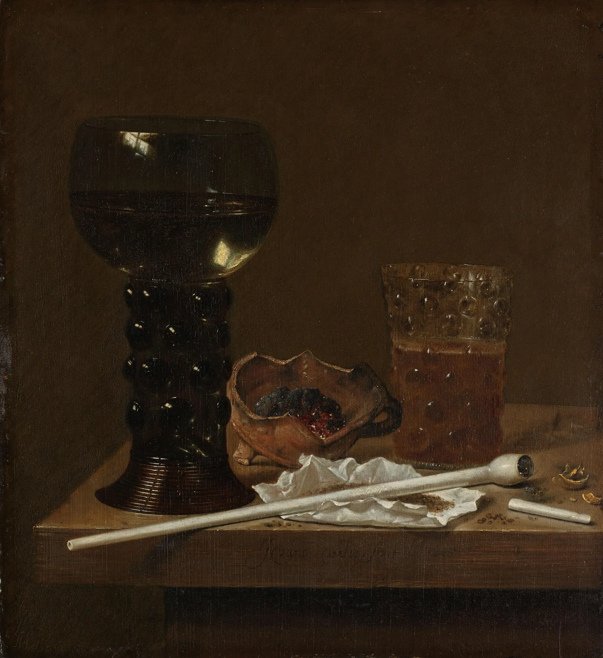 Still Life with Roemer, Beer Glass and a Pipe by Jan Jansz van de Velde (III)