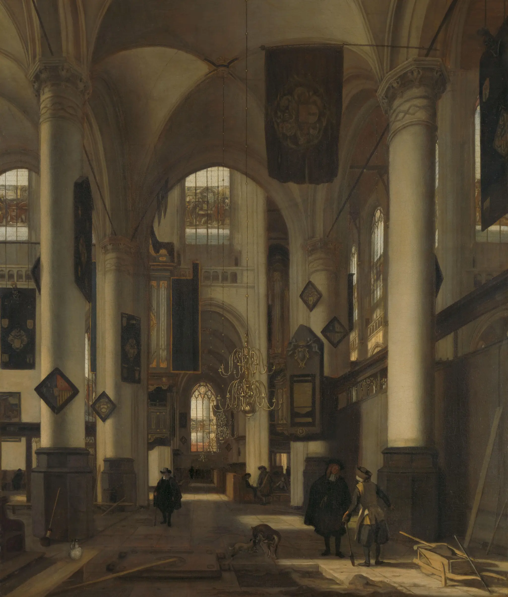 Interior of a Protestant Gothic Church with Motifs from the Oude and Nieuwe Kerk in Amsterdam by Emanuel de Witte