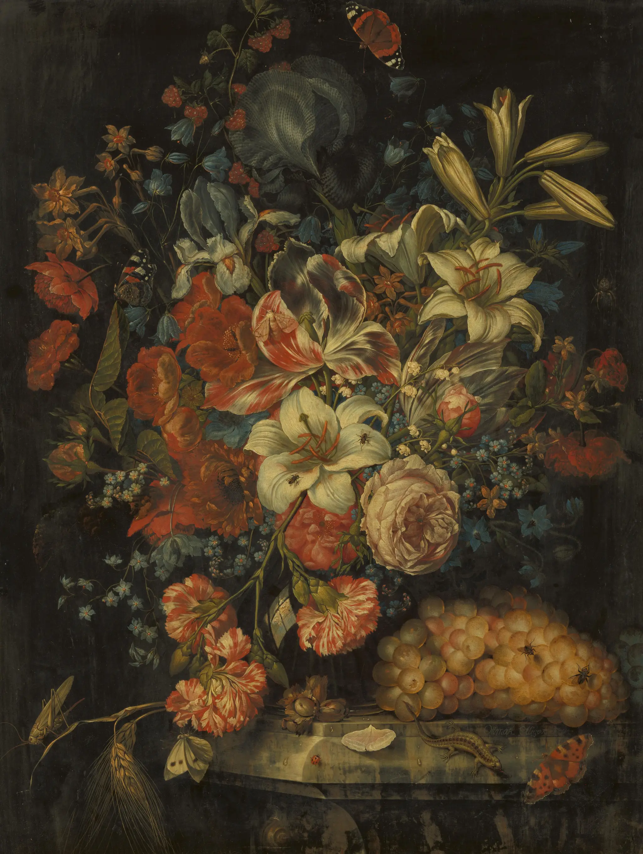 Still Life with Flowers and Fruit by Ottmar Elliger (I)