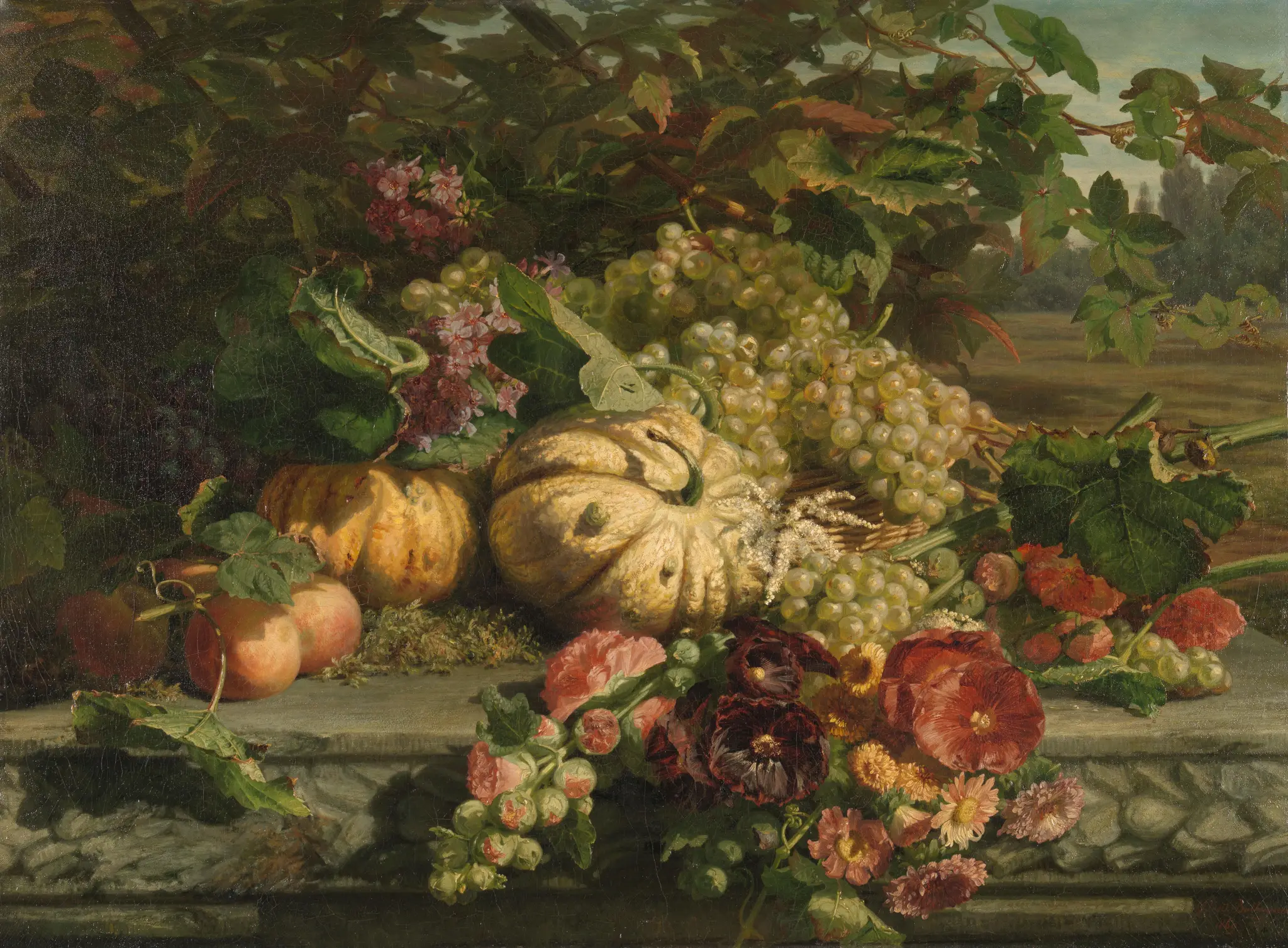 Still Life with Flowers and Fruit by Gerardina Jacoba van de Sande Bakhuyzen