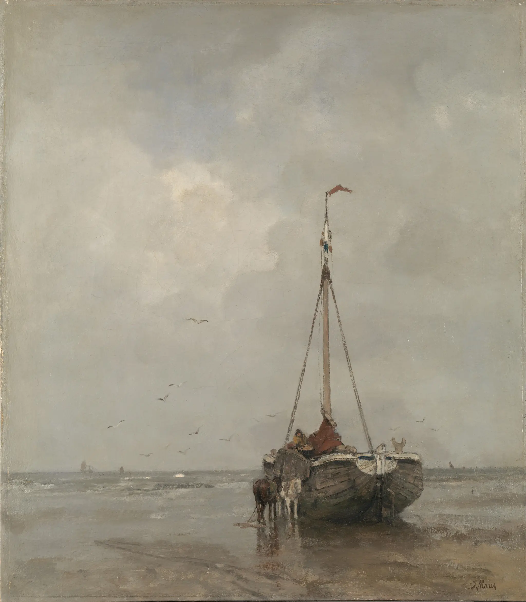 Bluff-bowed Fishing Boat on the Beach at Scheveningen by Jacob Maris