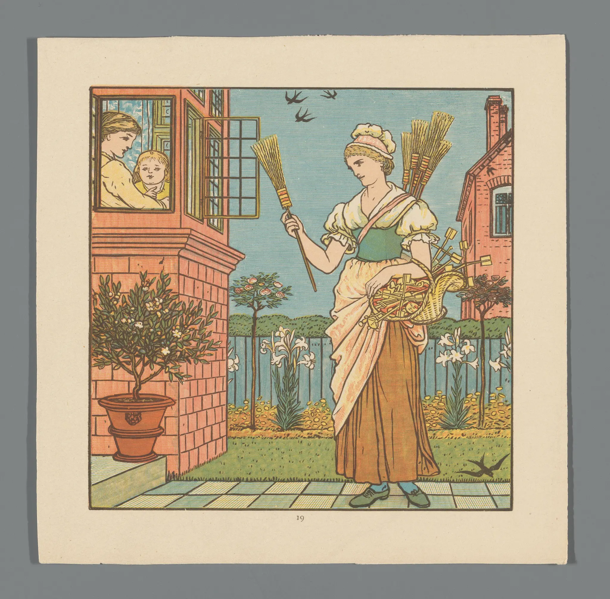 Vrouw verkoopt bezems aan huis by Walter Crane