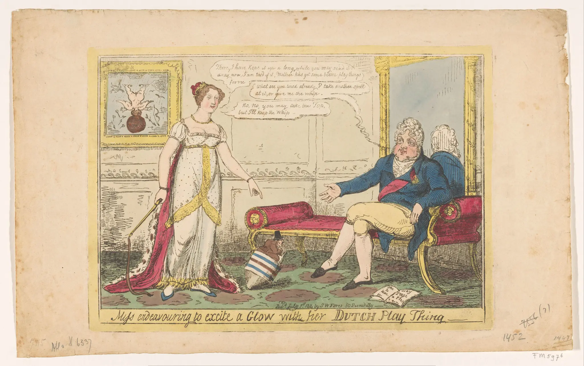 Miss endeavouring to excite a Glow with her Dutch Play Thing by George Cruikshank