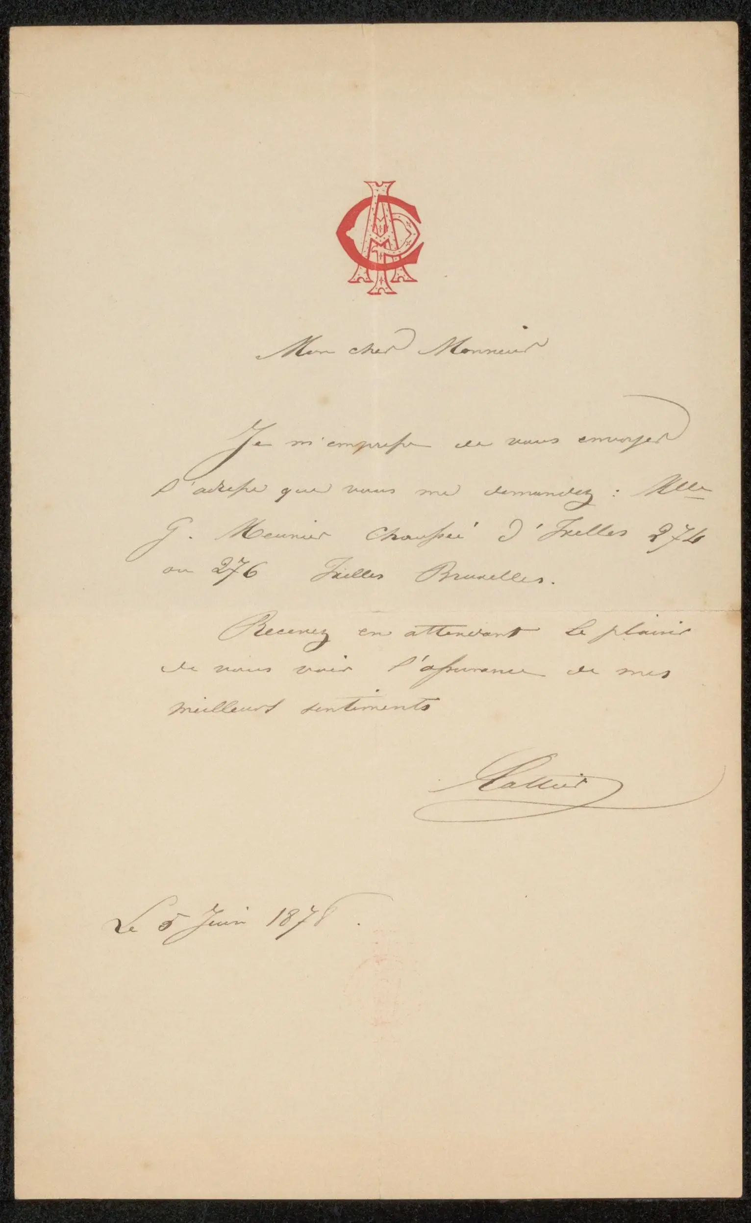 Brief aan Philip Zilcken by A. Cattier