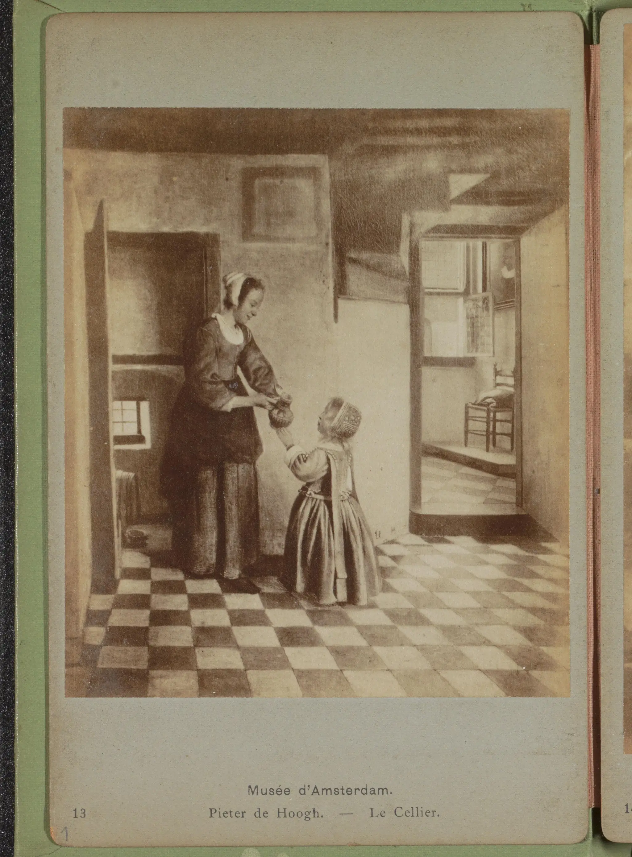 Fotoreproductie van het schilderij 'Een vrouw met een kind in een kelderkamer' door Pieter de Hooch by Johan Marinus Schalekamp