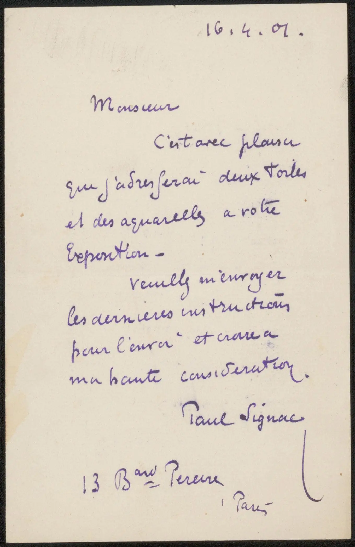 Brief aan Philip Zilcken by Paul Signac