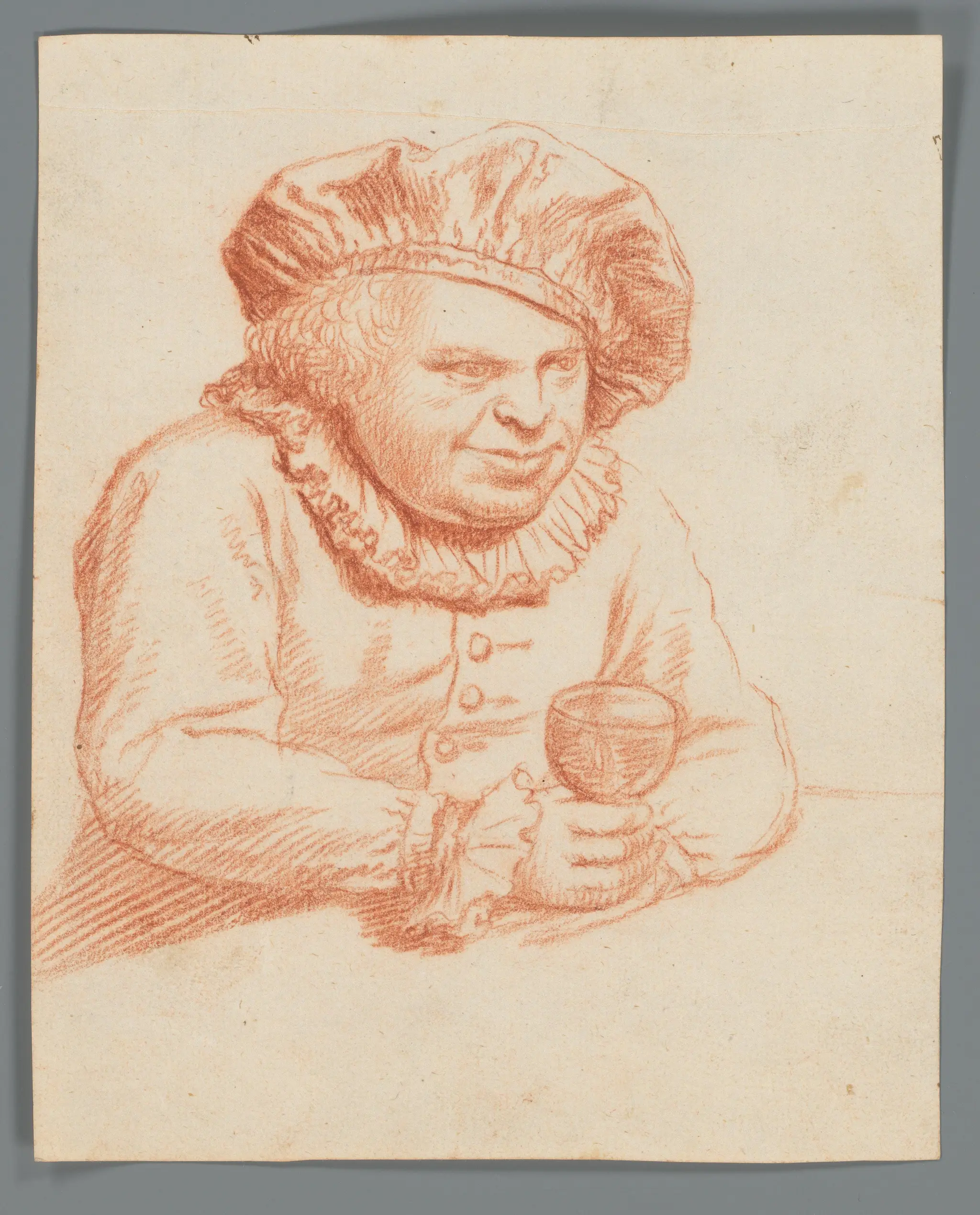 Tronie van een man met hoed en wijnglas by Unknown artist