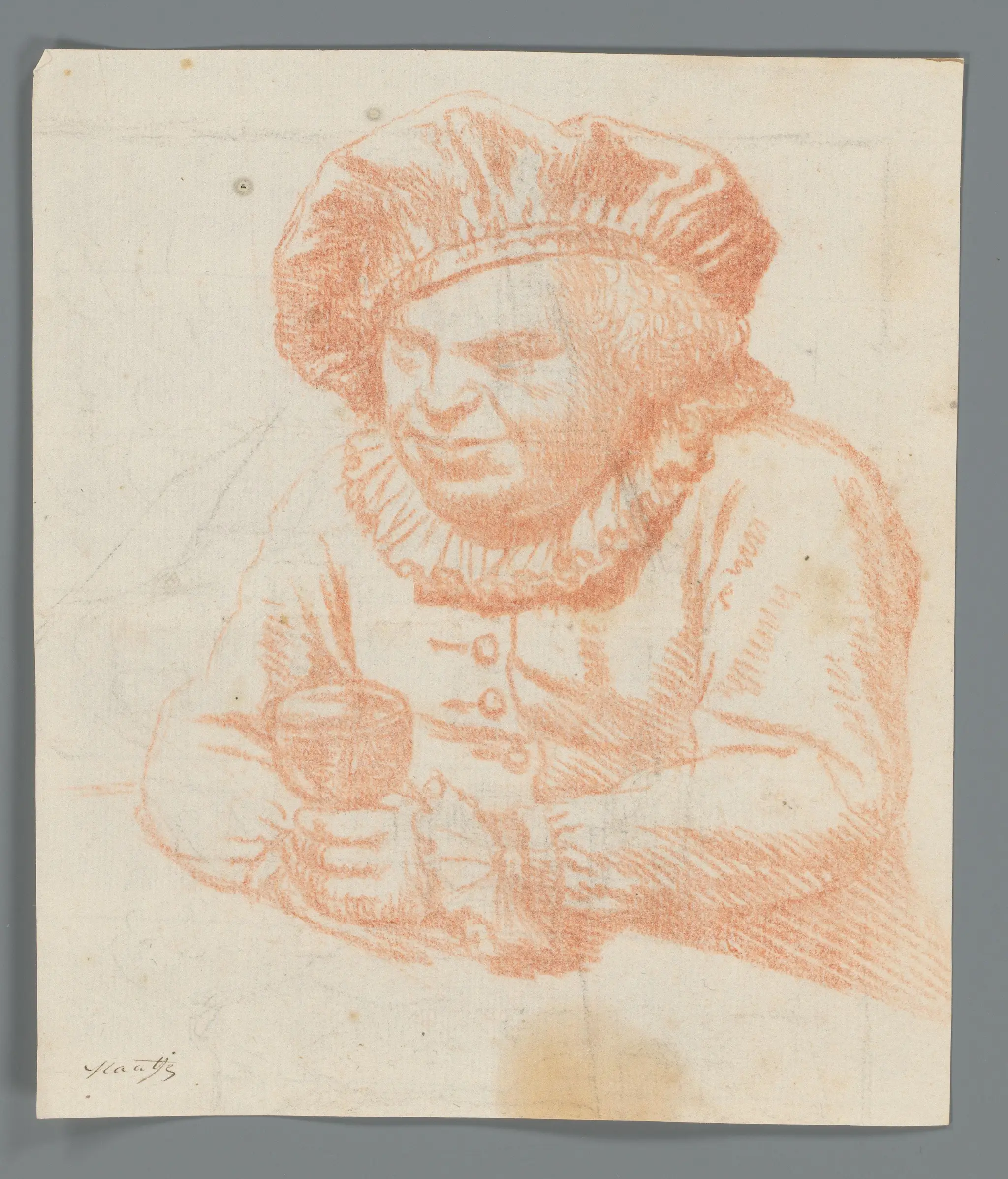 Tronie van een man met hoed en wijnglas by Unknown artist