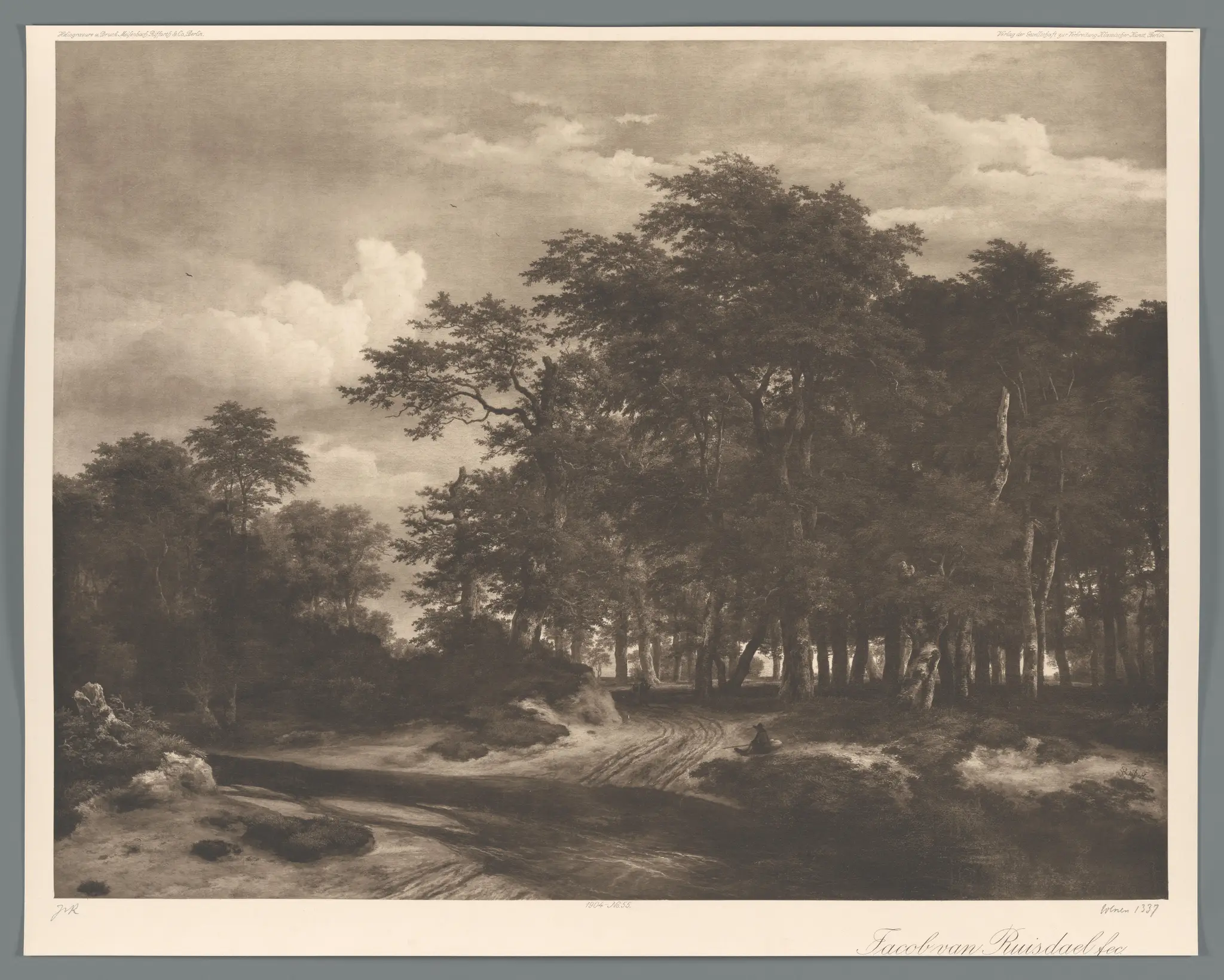 Reproductie van een schilderij van het grote woud met bospad en beek door Jacob van Ruisdael by Unknown artist
