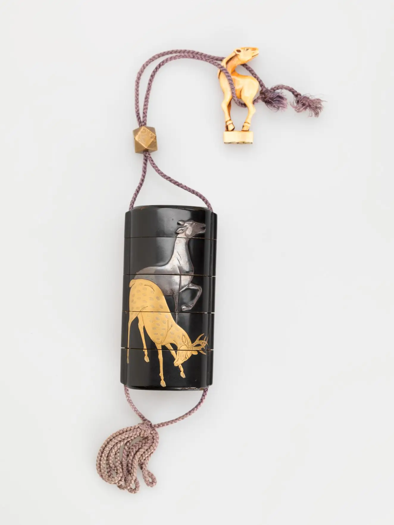 Deer and Bamboo Inro with netsuke (seal) and ojime by Ogata Kōrin