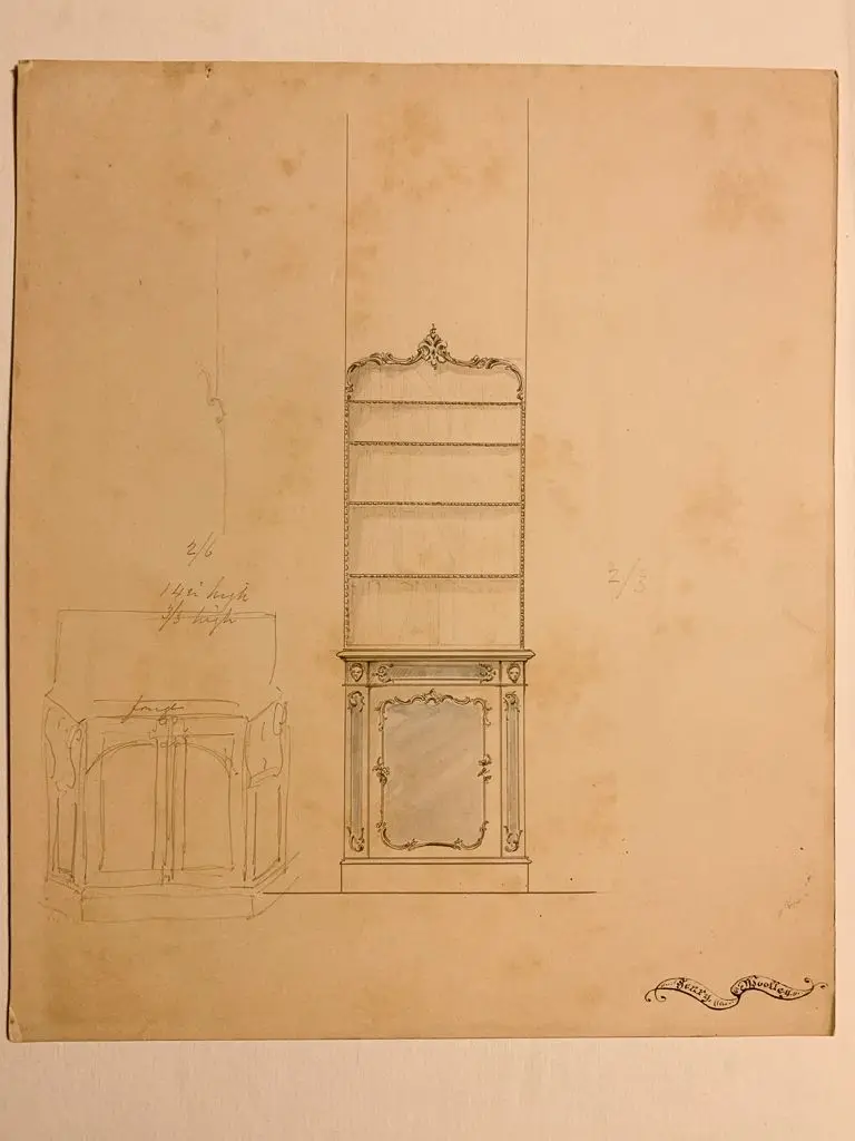 Design for Library or Bookshelf and Cupboard by Henry Woolley