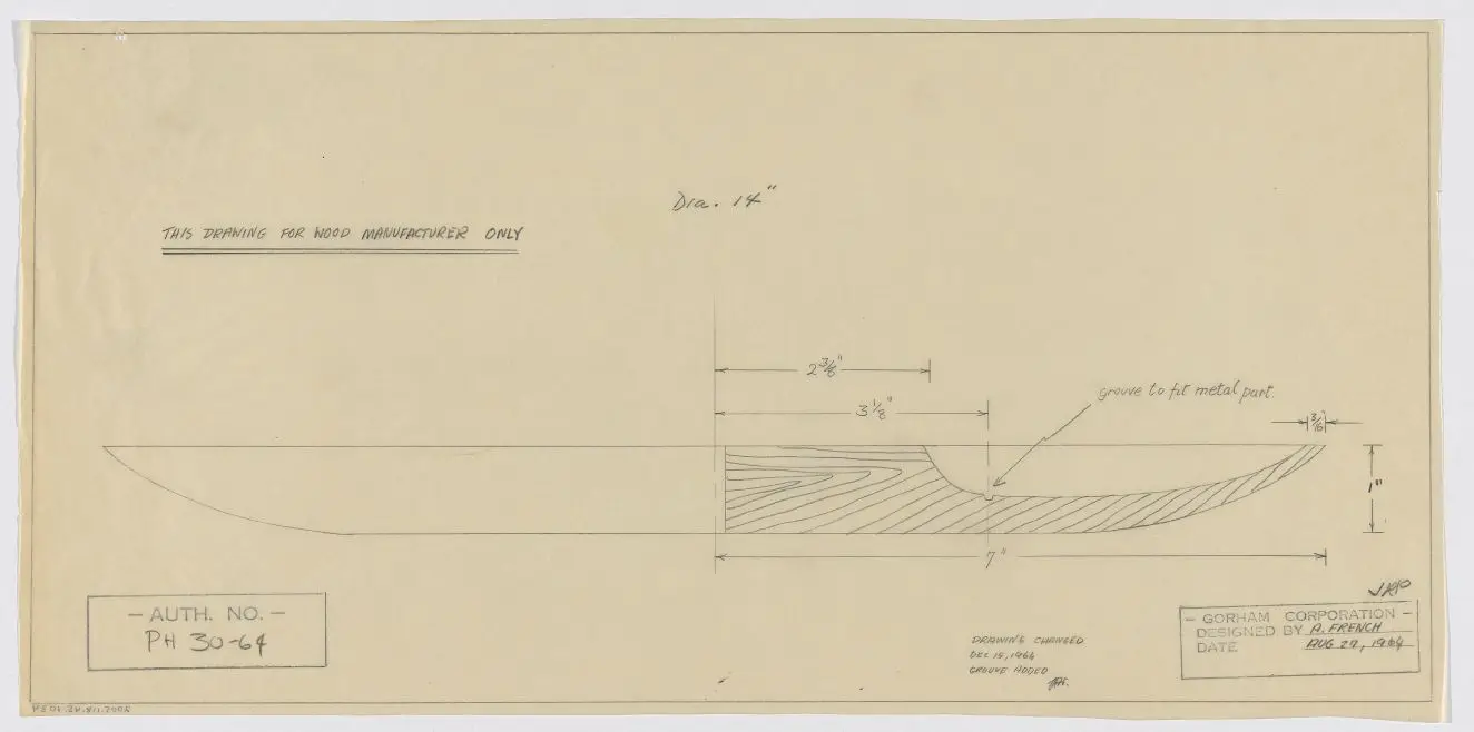 Design for a Wood and Brass Chip and Dip Server by Gorham Manufacturing Company