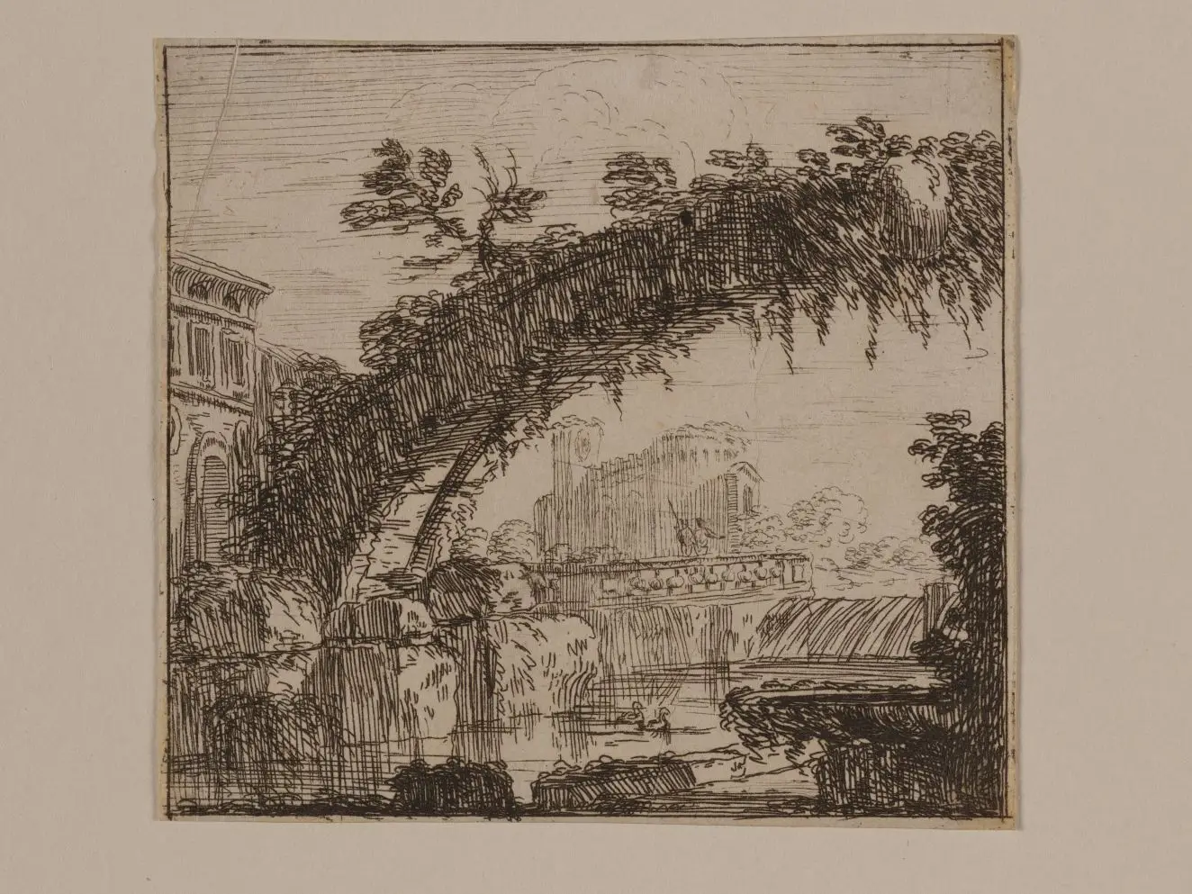 Landscape with Arched Bridge by Giacomo Antonio Mannini