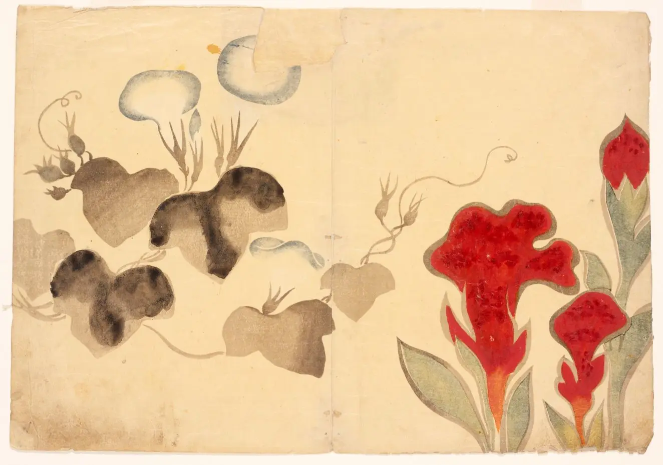 Morning glories and coxcombs (Asagao to oshareno) by Nakamura Hōchū