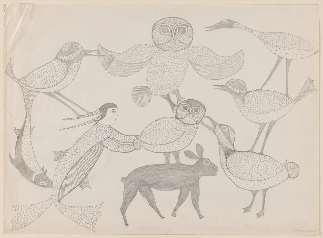 Sea Goddess (Taluliyuk) with Birds and Animals by Kenojuak Ashevak
