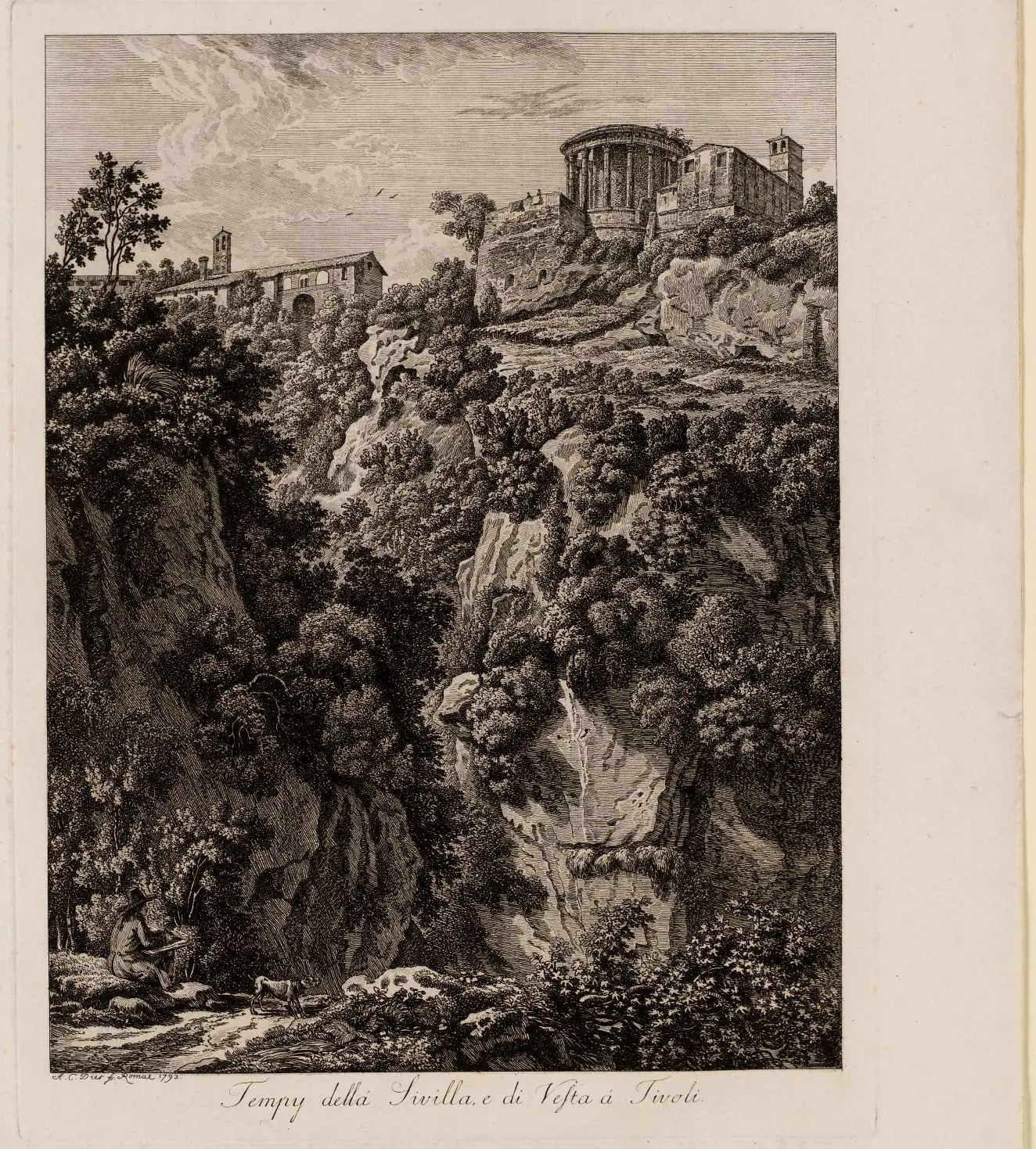 Temples of the Sibyl and of Vesta at Tivoli by Albert Christoph Dies