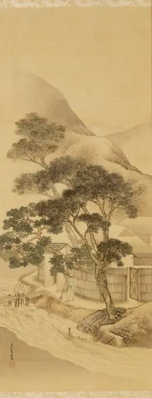 Farmhouse and Stream by Matsumura Goshun