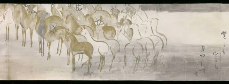 Poem Scroll with Deer by Tawaraya Sotatsu