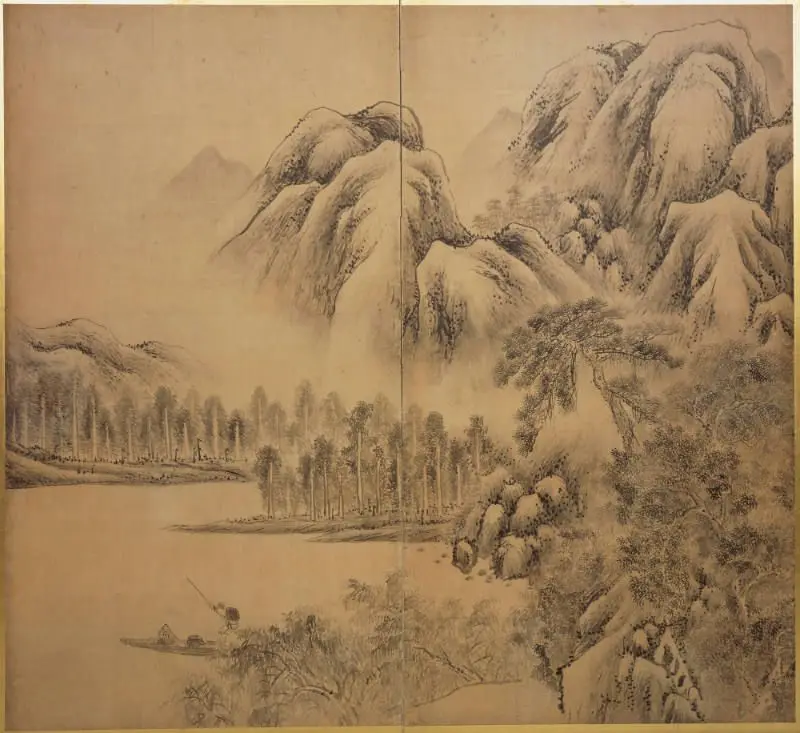 Landscape Scene of Mountains and Lake by Ki Baitei