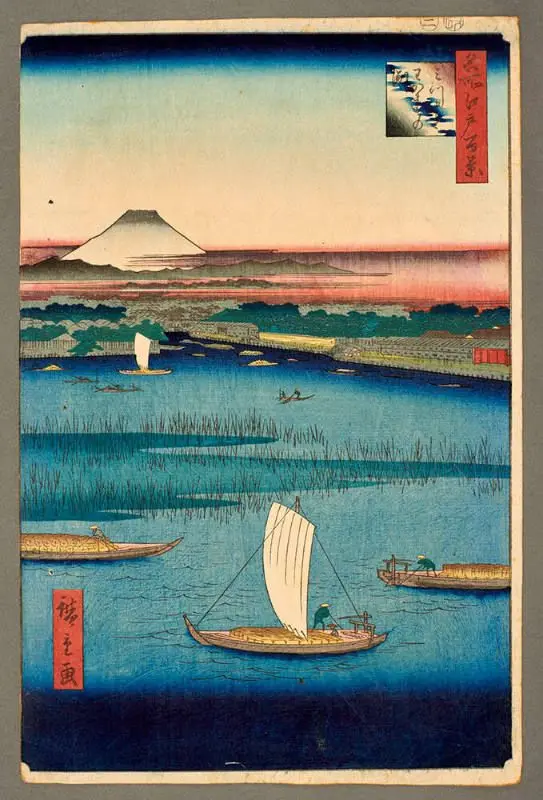 Deep water at the Division into the Three Forks, from the series One Hundred Views of Edo by Utagawa Hiroshige