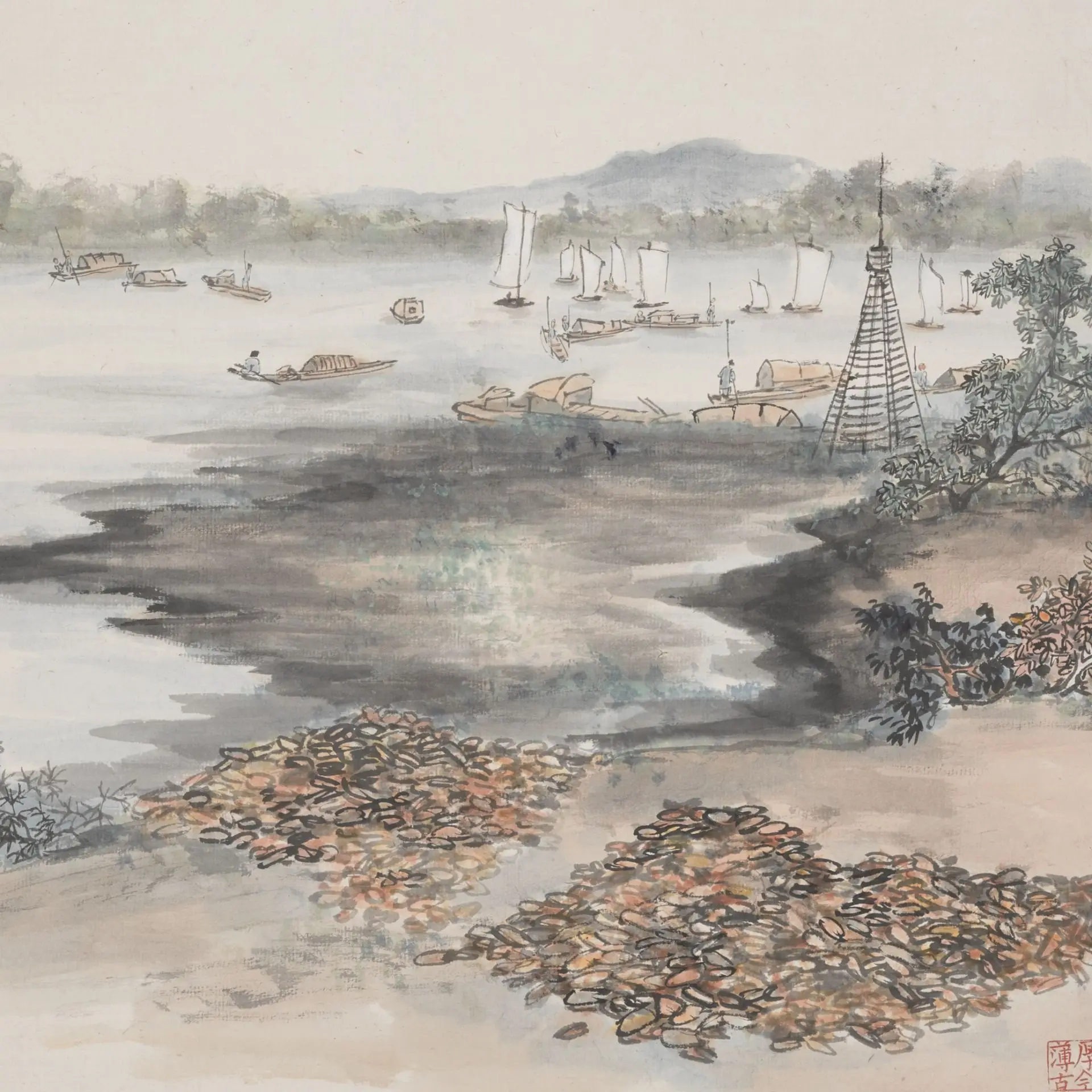 现代 孙雪泥 淀湖千舟图轴 by Unknown artist