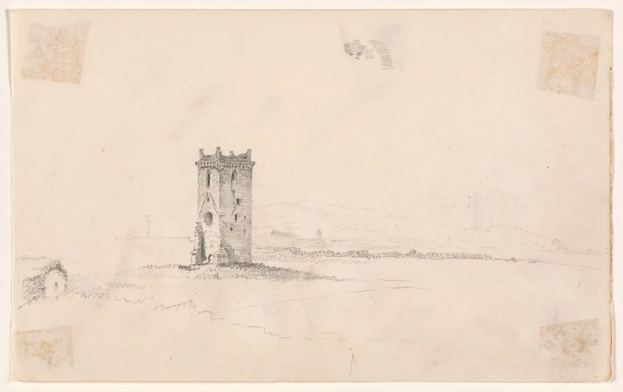 Landscape with tower by George Linen, 29 Apr 1802 - 27 Sep 1888