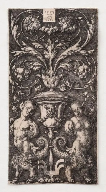 A Vase between Two Chimeric Figures by Heinrich Aldegrever, German