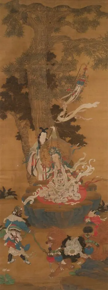 Bodhisattva with Attendants and Lion in a Landscape by Chinese