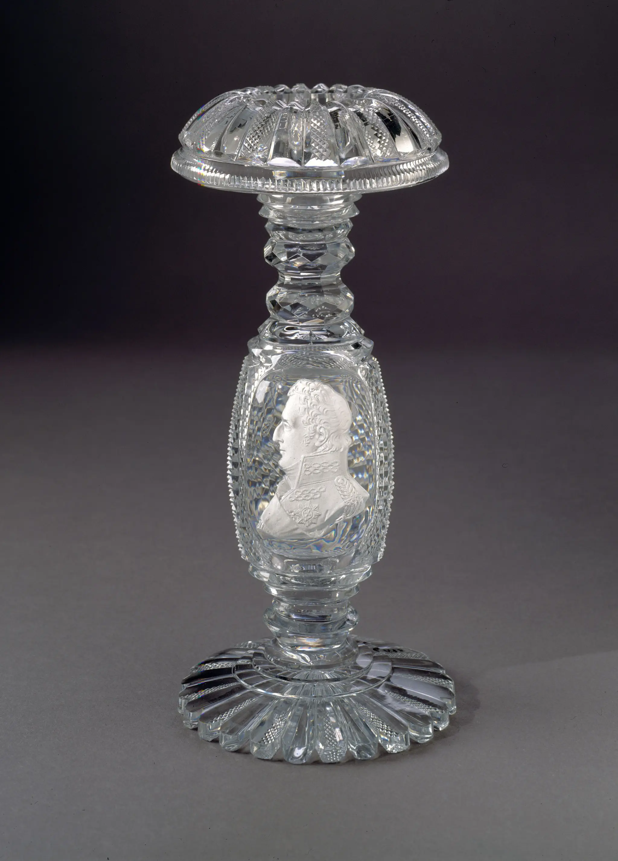 Candlestick, with Portrait of the Duke of Wellington by Apsley Pellatt II, English
