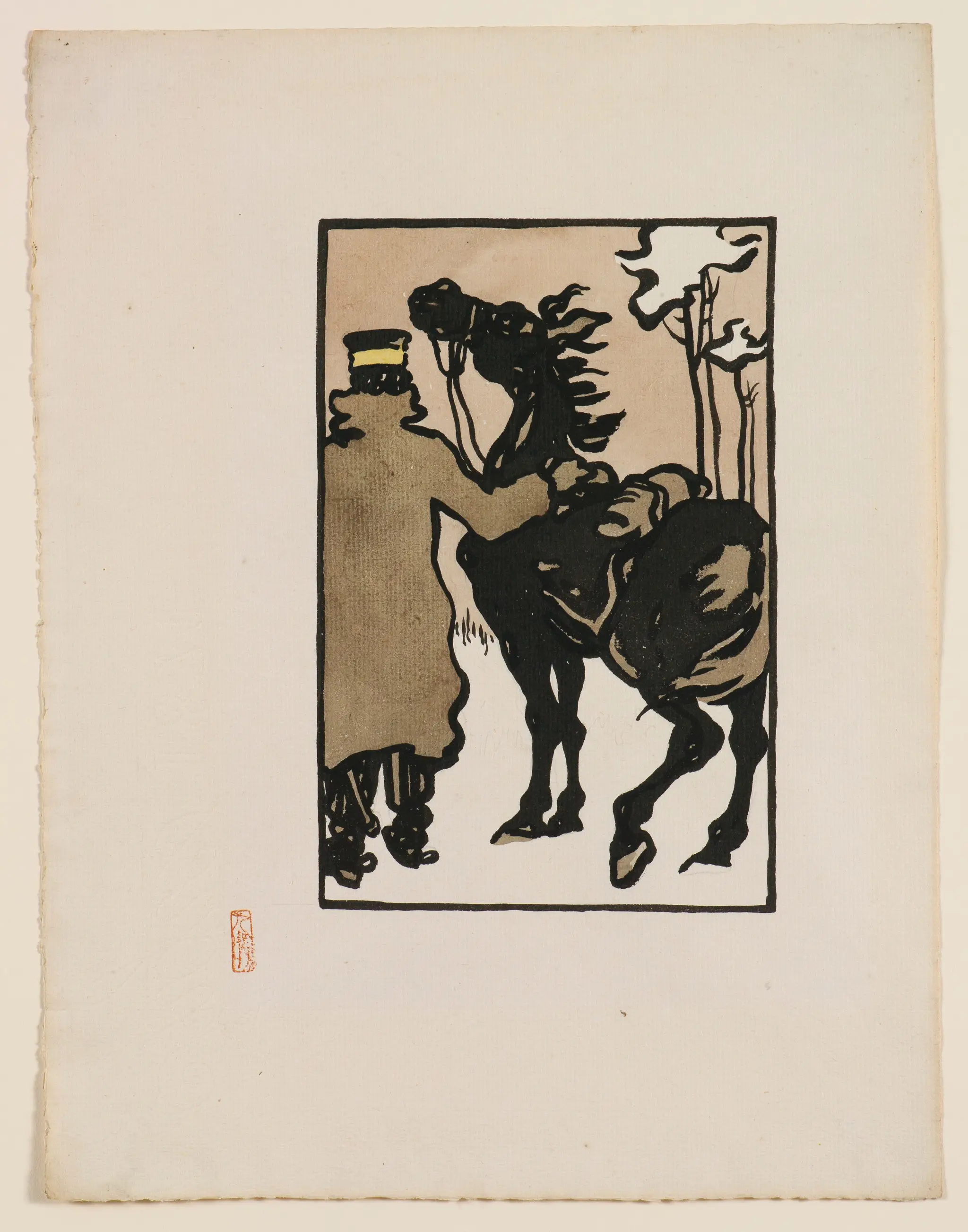 A Japanese Soldier with a Horse in Snow by Goyō Hashiguchi, Japanese