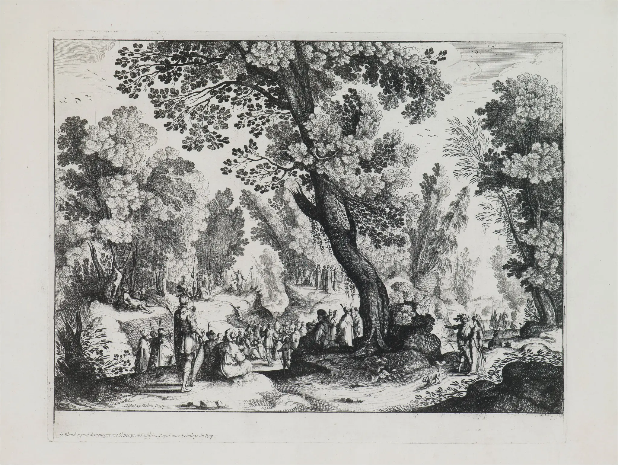 A Wooded Landscape with the Sermon of St. John the Baptist by Nicolas Cochin, French