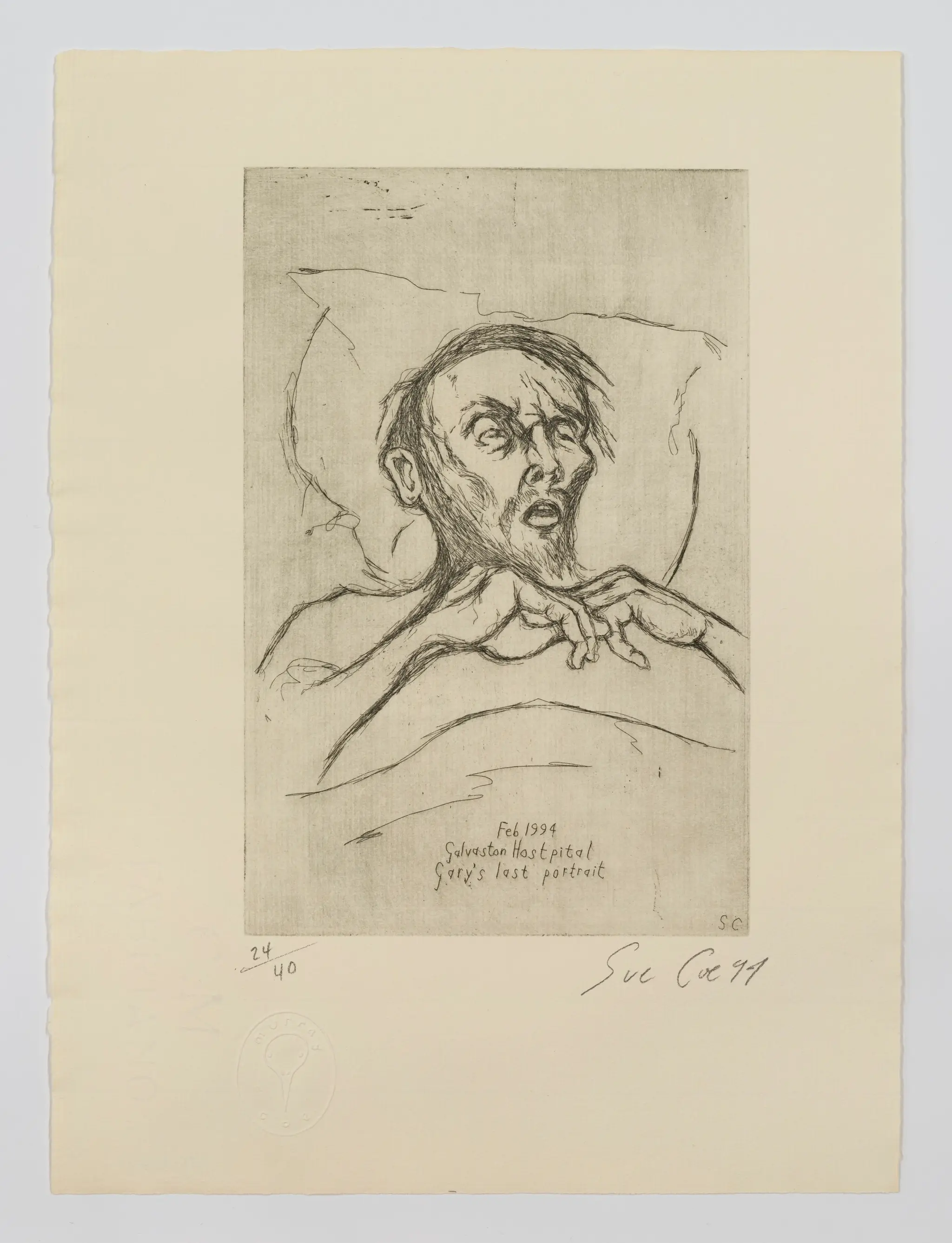 Gary’s last portrait, from AIDS Suite portfolio by Sue Coe, English (active United States)