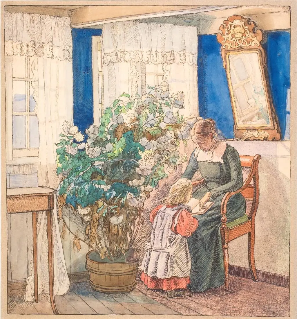Moder og barn ser billeder (Anna og Hans Syberg) by Fritz Syberg