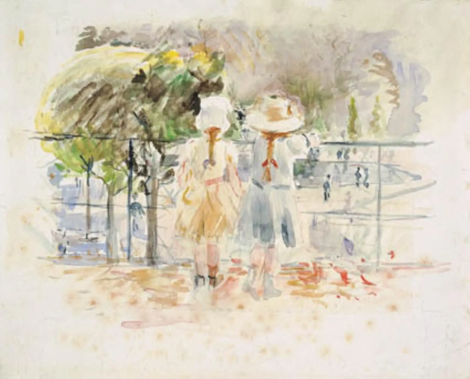 To små piger på balustraden ved søen i Jardin des Tuilleries, Paris by Berthe Morisot