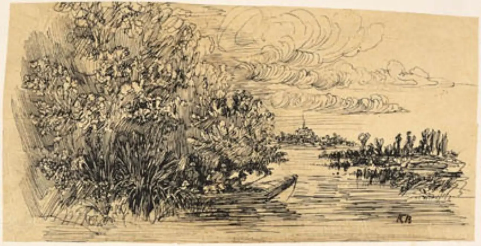 Jægere på bagholdsjagt i en båd by Rodolphe Bresdin