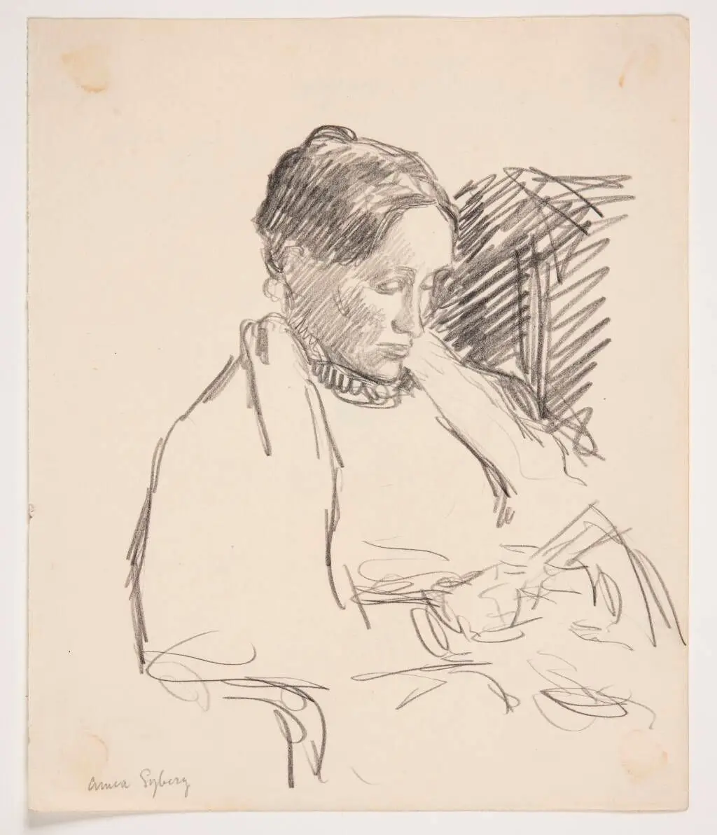 Portræt af Anna Syberg, læsende by Sigurd Swane