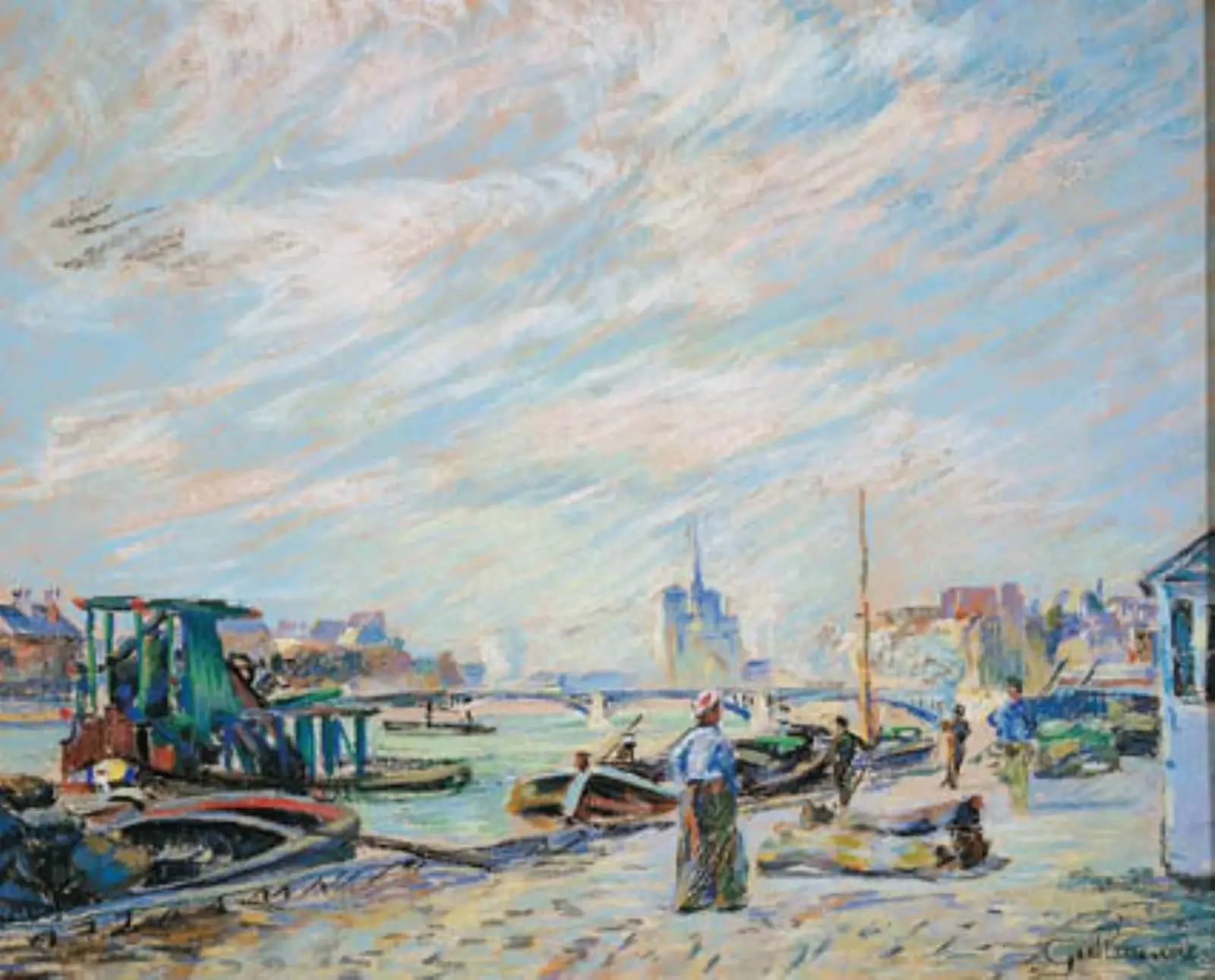 Udsigt over Quai Sully, nu kaldet Quai Henri IV, med Notre Dame i baggrunden by Armand Guillaumin