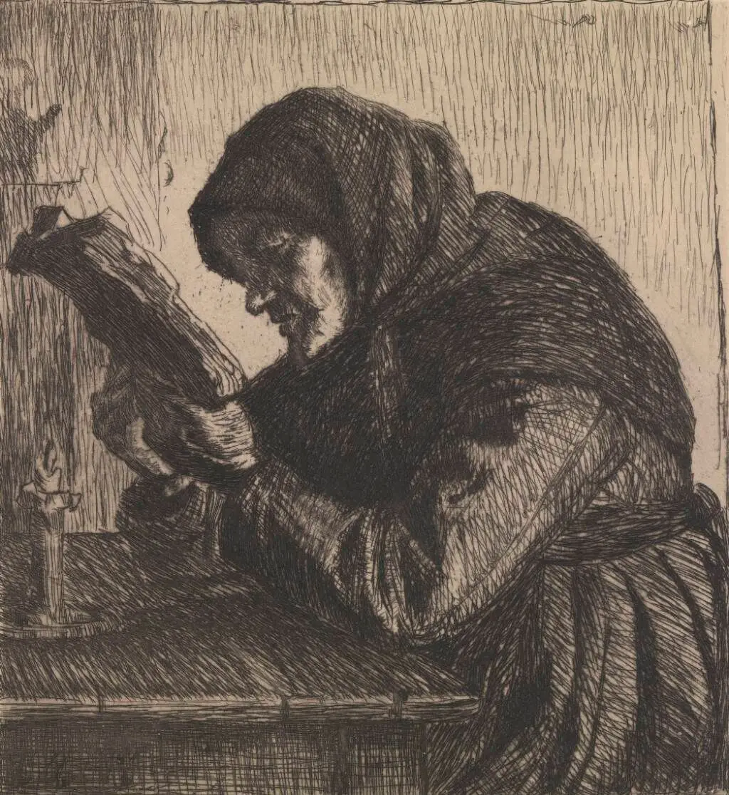 Læsende gammel kone by Anna Ancher
