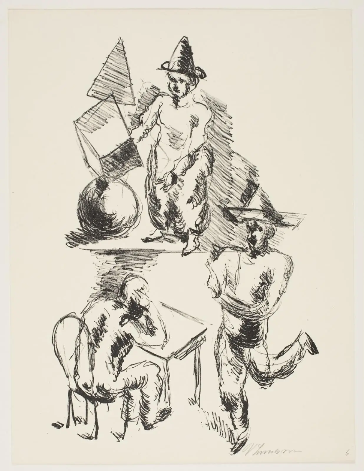 En siddende figur og to stående figurer med hatte by Vilhelm Lundstrøm