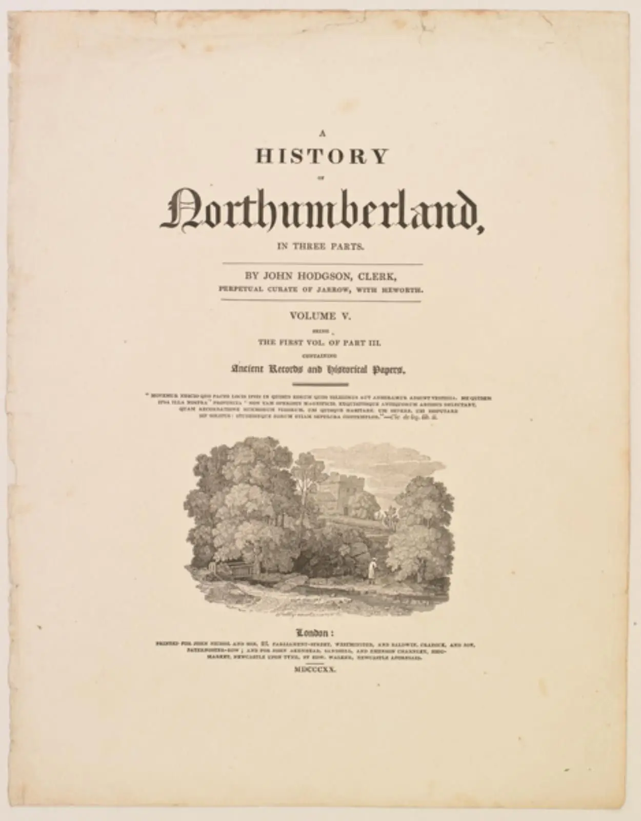 Titelblad til "A history of Northumberland" by Thomas Bewick
