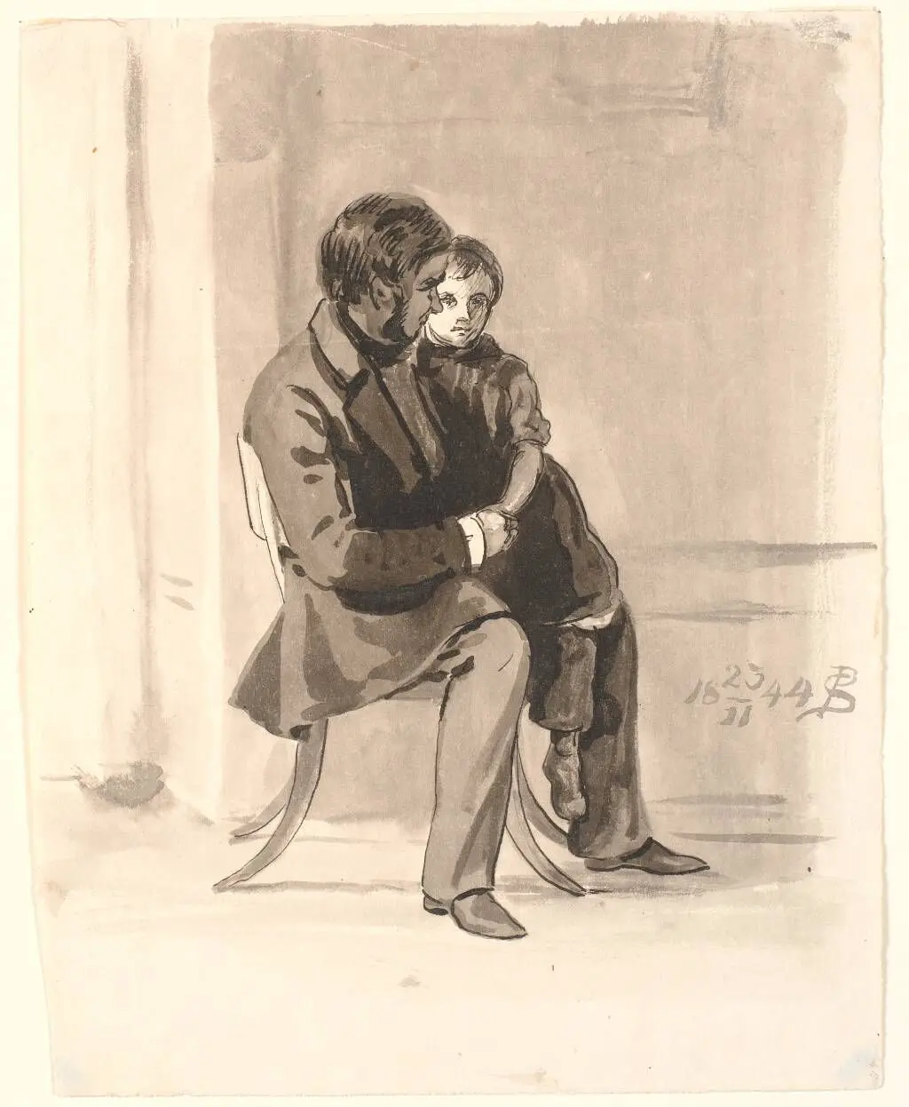 Johan Thomas Lundbye med Olympia Freund på skødet. by P.C. Skovgaard
