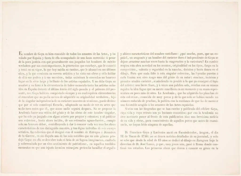 Forord til "Los Desastres de la Guerra", 1863-udgaven by Francisco de Goya